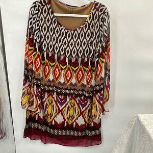 Wrangler‎ XL Boho-Style Brown Printed Tunic Dress In Geometric Pattern
